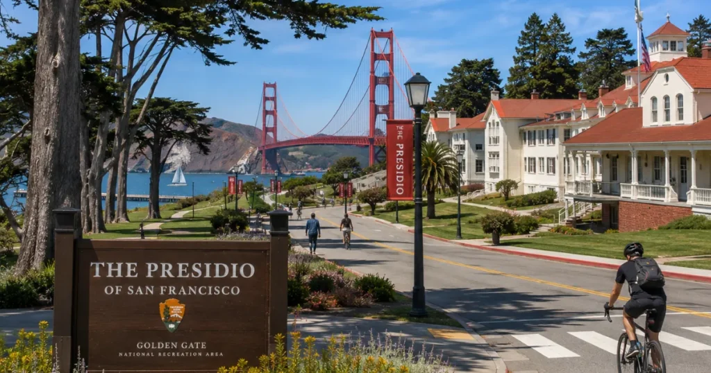 The Presidio entrance with Golden Gate views